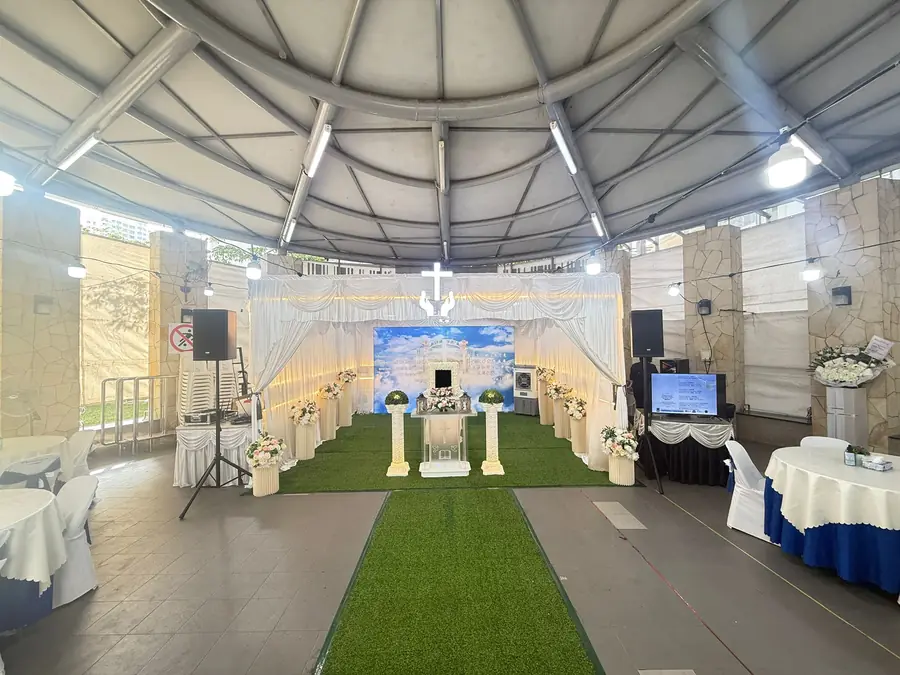 Roman catholic funeral setup wide view