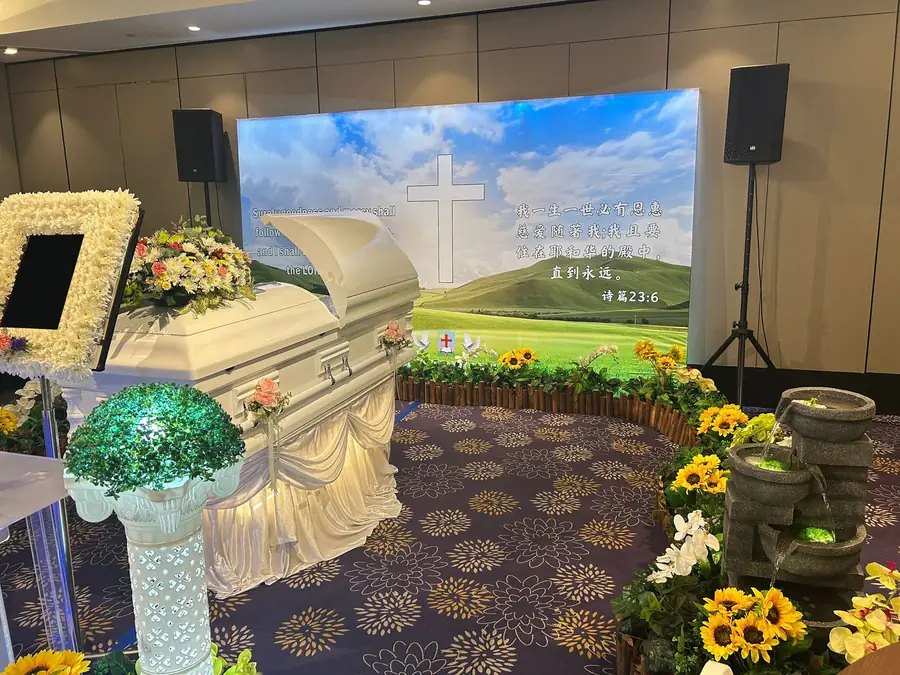 Christian funeral open casket close up