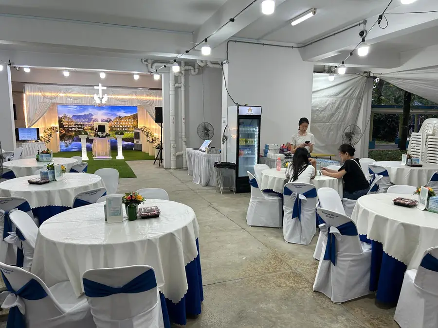 Christian funeral reception and seating area