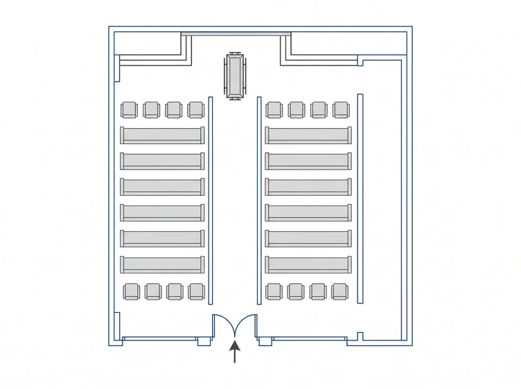 Floor plan illustration of a small chapel farewell room layout