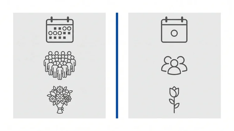 Comparison illustration of traditional funeral versus direct funeral arrangements