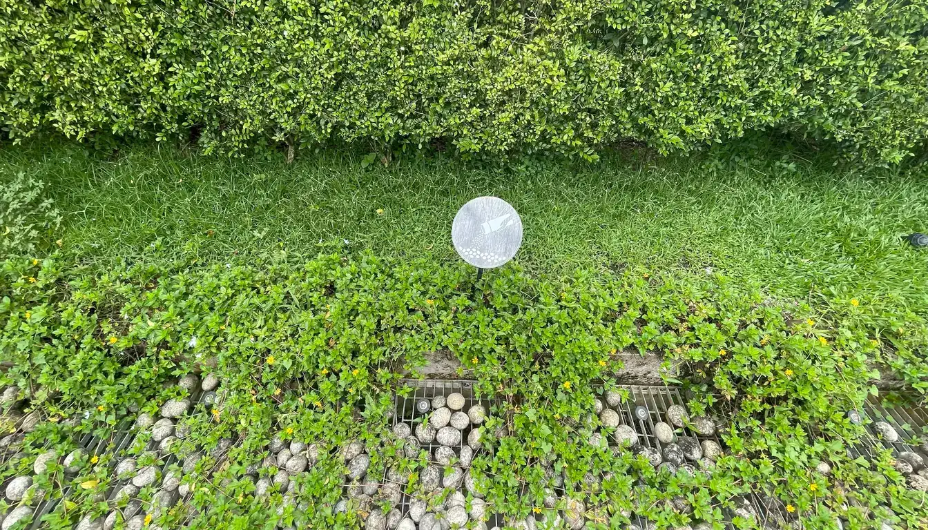 Pebble-lined ash scattering lane with scattering instructional marker at Garden of Peace