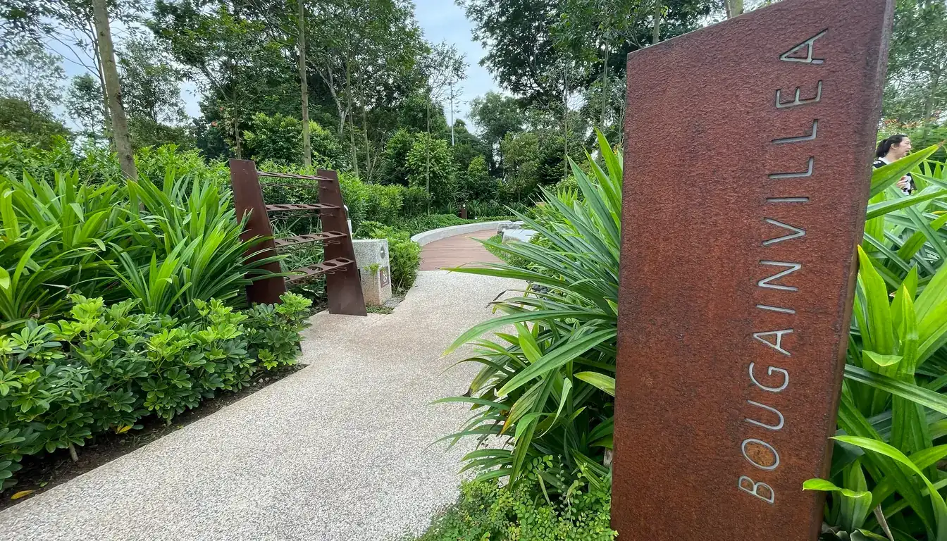 Bougainvillea lane entrance signpost at Garden of Serenity