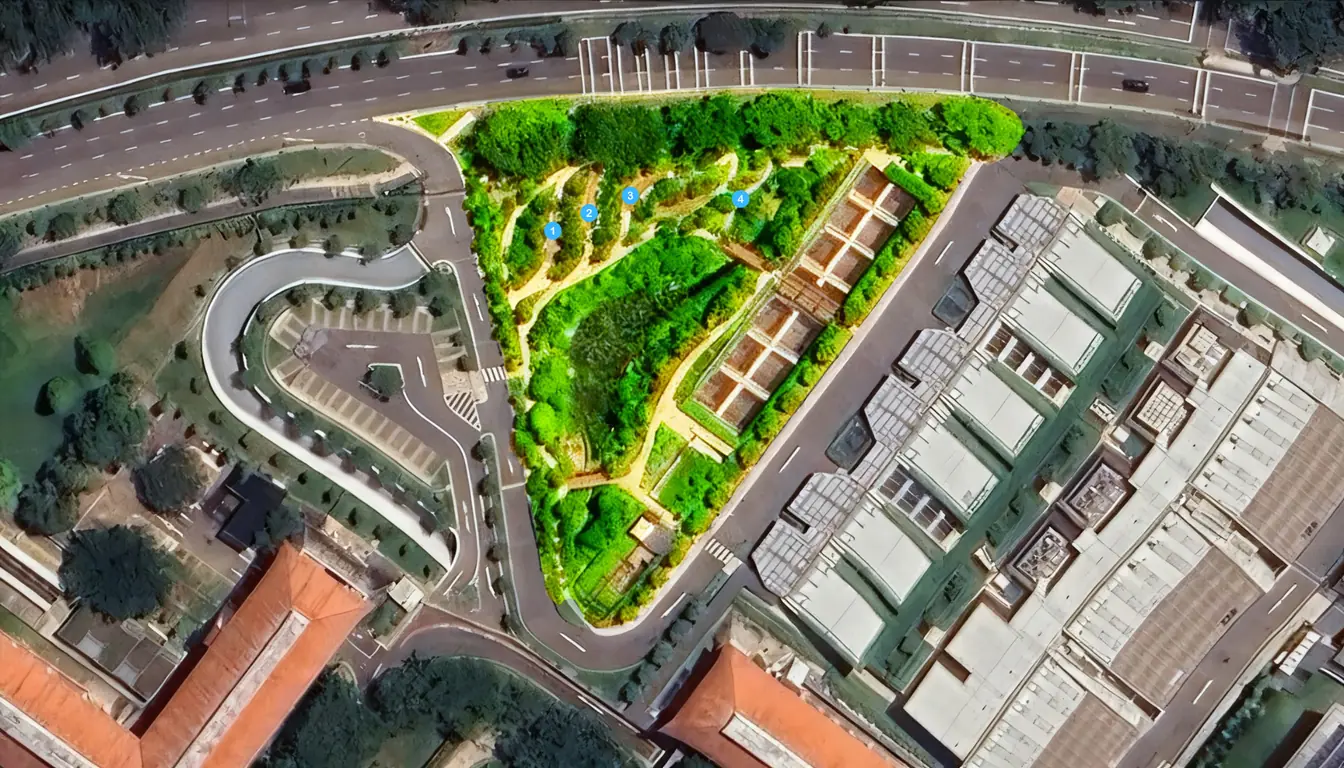 Aerial map of Garden of Serenity showing the layout of the four numbered scattering lanes