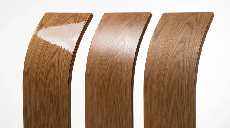 Comparison of high gloss, satin and matte casket wood finishes