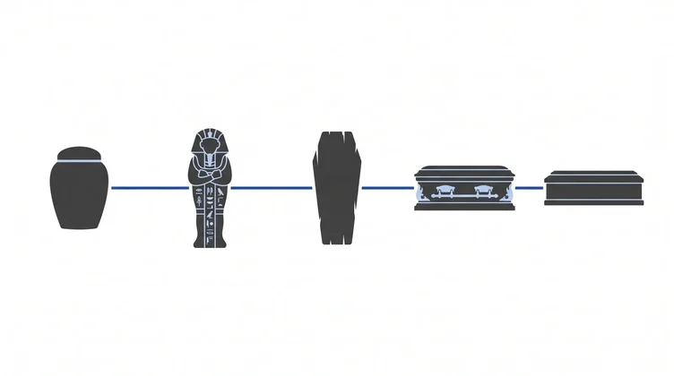 展示棺木从古代文明演变至现代新加坡的时间线插图